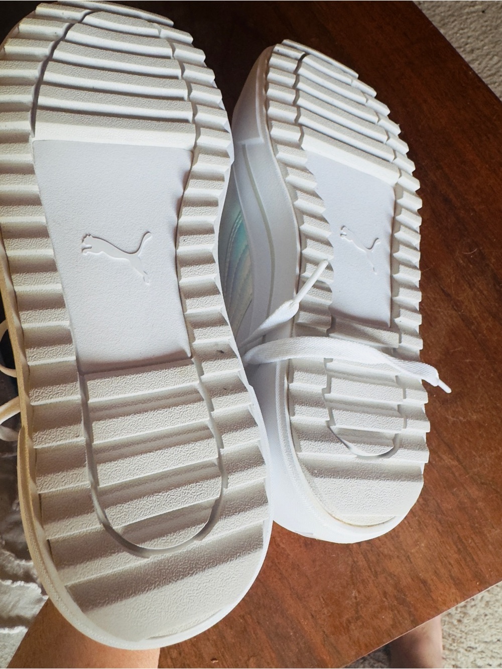 Puma White High-Top Sneakers with Iridescent Tongue Patch - Picture 5 of 6